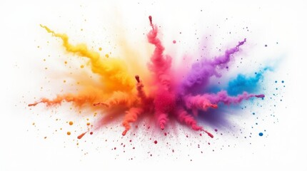 Fototapeta premium Explosion of colorful powder in the air, vibrant hues creating a cloud of dust, isolated on white