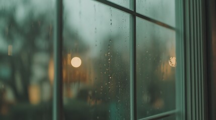 Obraz premium Rainy Day Window View Green And Yellow Tones