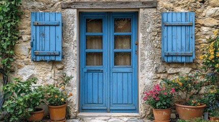 Charming Blue Door and Stone House in Provence