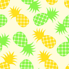 Stylized yellow and green pineapples on light ivory background. Seamless vector pattern.