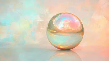 A large iridescent orb on a soft pastel background. Iridescent Glow. Illustration