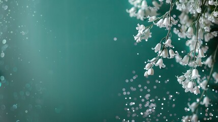 Pale emerald vertical backdrop adorned with white bluebells and subtle silver glitter, ideal for a baby girl announcement