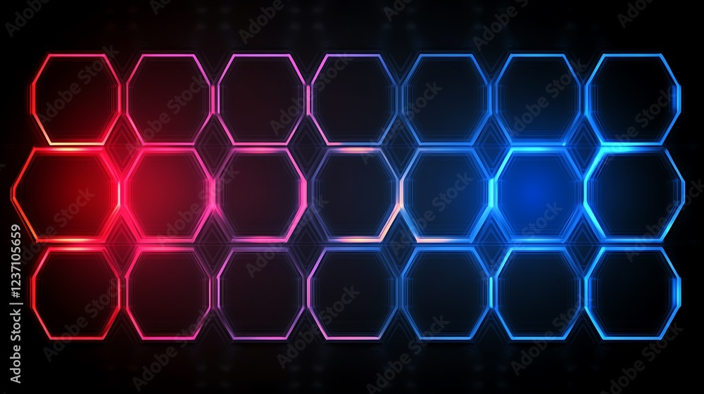 Poster abstract octagonal grid neon light design