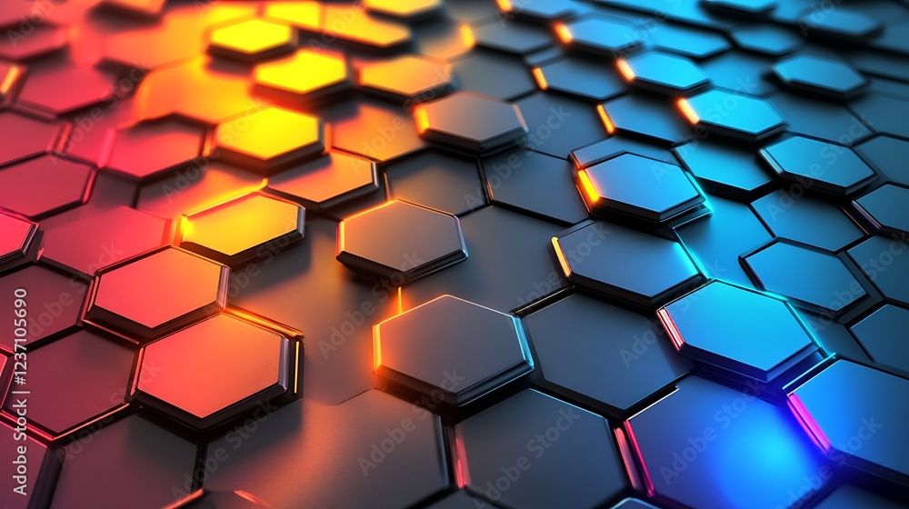 Poster abstract hexagonal pattern with vibrant color gradient