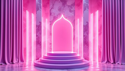 Pink Neon Archway Product Display Platform Background