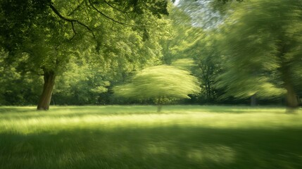 Obraz premium Sunlit Meadow Landscape With Lush Green Trees And Flowering Plant