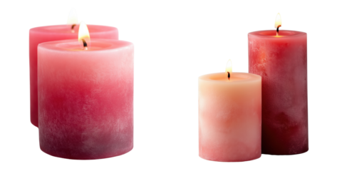 Set of Elegant Pink and Red Candles for Relaxation and Ambience Setting