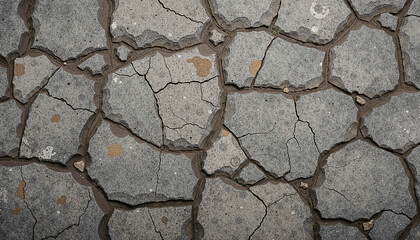 Obraz premium Aged stone pavement showcasing deep fissures and weathered patterns, creating a rustic texture