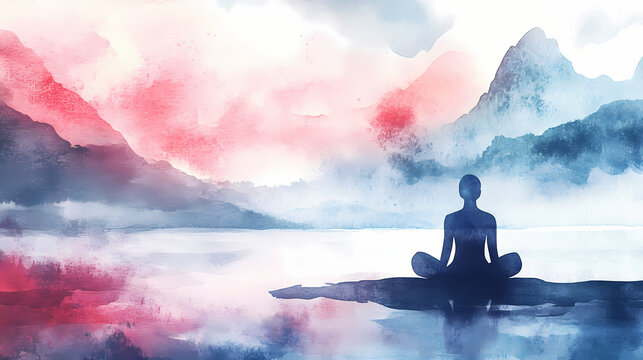 Serene watercolor illustration promoting mindfulness and selfcare calming meditation art with soothing colors. Watercolor Harmony. Illustration