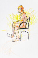 hand-drawn sketch of man sitting on chair