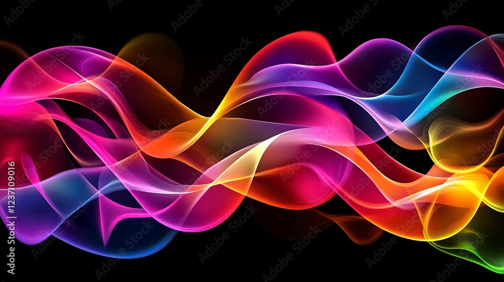 Poster Abstract Colorful Waves Flowing Dynamically Across Black Background