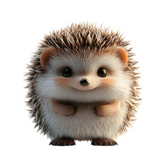 Fluffy 3D Cartoon Hedgehog Isolated on Transparent Background