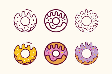 Donuts icon vector illustration set, donut baked minimal food elements