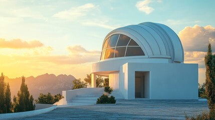 Obraz premium Modern Architectural Observatory with Scenic Sunset View