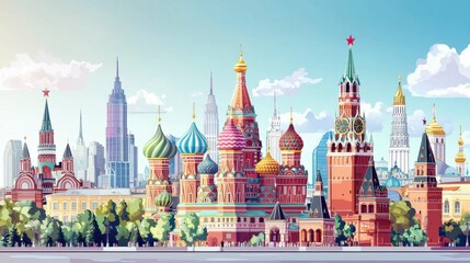 Fototapeta premium Colorful Cityscape with Historic Architecture and Modern Skyline