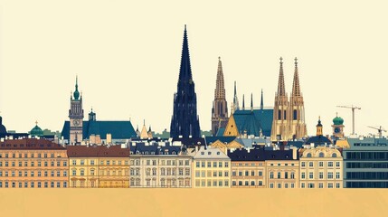 Fototapeta premium Colorful Cityscape Illustration of Historic Architectural Landmarks