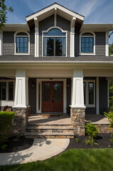 Obraz premium Craftsman Style Home Exterior: Stunning Curb Appeal with Stonework and Columns