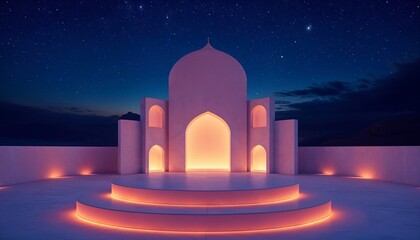 Night Sky Lit Islamic Architecture Stage Background