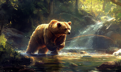 Bear Catching Fish Skillfully in a River – A Powerful and Majestic Wildlife Moment
