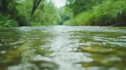 Fototapeta premium Tranquil Green Forest Stream Close Up