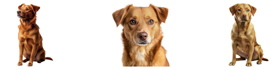 Brown dog isolated on transparent background, PNG, Set of