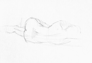 Fototapeta premium hand-drawn sketch of back of lying female model