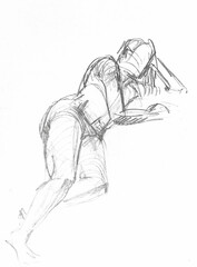 hand-drawn sketch of lying female model