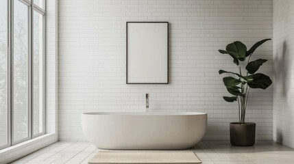 Fototapeta premium Modern Minimalist Bathroom Design with Plant and Empty Frame