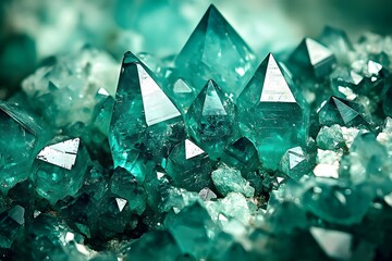Sparkling Teal Green Crystal Cluster Gemstone Texture Close up Macro Shot of Natural Mineral