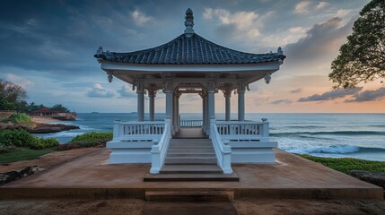 Fototapeta premium The Japanese Peace Pagoda in Rumassala, Sri Lanka is a sacred temple with stunning views of the Indian Ocean and Galle Dutch Fort.