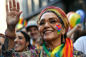 Elderly Woman Celebrating at a Pride Parade 