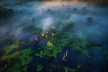 Enigmatic Swamp at Sunrise