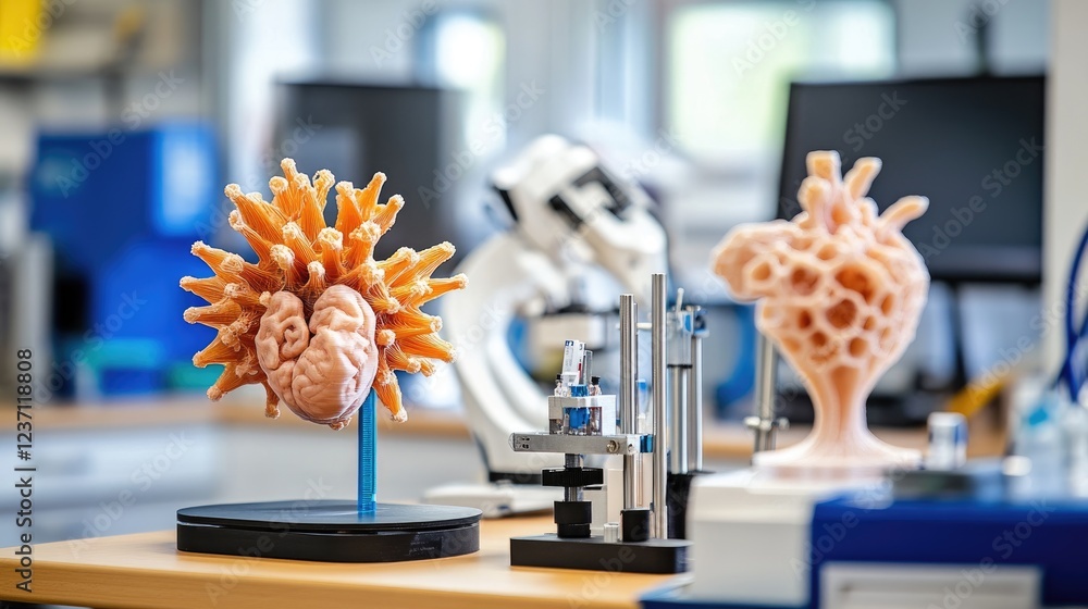 Poster three dimensional printed models of human organs in a lab