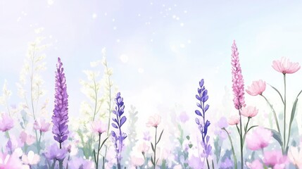 Naklejka premium Pastel Flowers Bloom in Soft Light Watercolor Painting