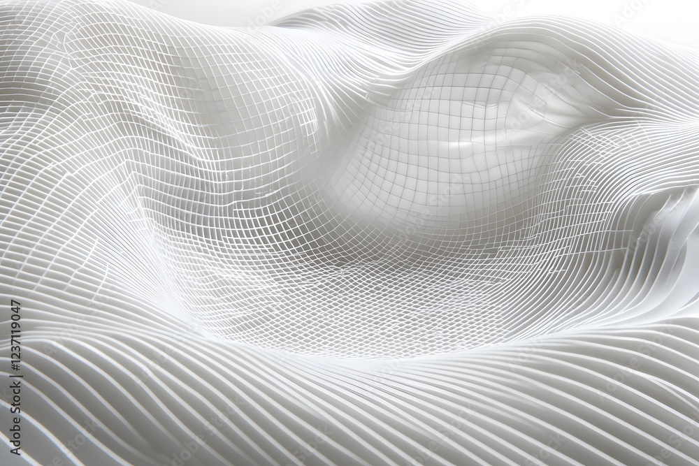 Aufkleber abstract white grid pattern 3d wave modern architectural design texture background