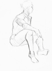 Fototapeta premium sitting male model hand drawn with black pencil
