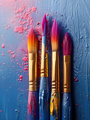 Obraz premium Creative Design Equipment and Paint Splatter: Professional Studio Business Background