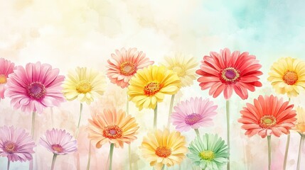Obraz premium Colorful Gerbera Daisies in Watercolor Style