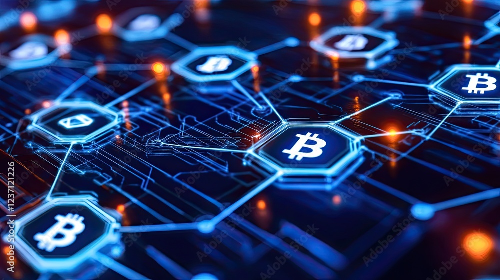 Poster Bitcoin Network Digital Cryptocurrency Blockchain Technology