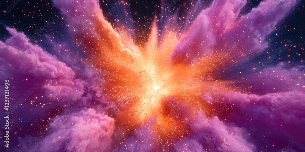 Poster vivid purple and pink fireworks exploding in the sky, creating a spectacular display of light and co