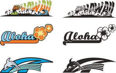 Summer tropical beach and Hawaii vector illustration, great for vehicle graphics, decals, stickers, T-shirt designs, signs and logos. Ready for vinyl cutting, including color and black and white versi