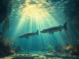 Fototapeta premium Ichthyosaurs Glide Through Ancient Seas