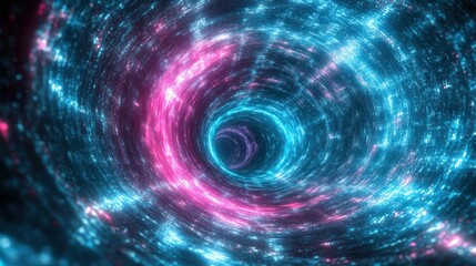 Abstract neon hyperspace tunnel, glowing light trails stretching infinitely