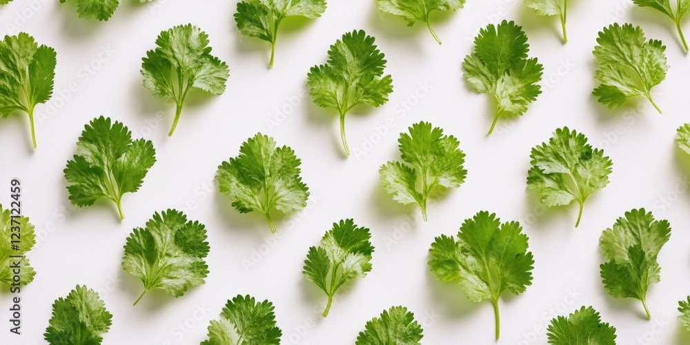 Poster a close up of many green leaves of parsley. the leaves are arranged in a pattern, with some overlapp