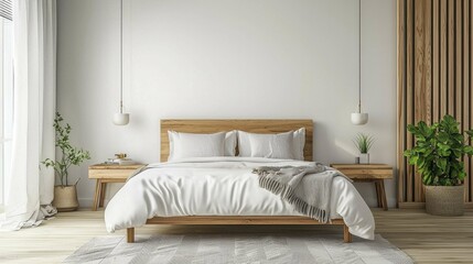 Modern Minimalist Bedroom Interior with Light Colors and Natural Elements