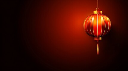 Fototapeta premium Red and gold lantern hanging against a dark red background. Festive and elegant.