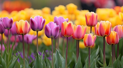 Colorful Tulips Bloom in Vibrant Garden Display