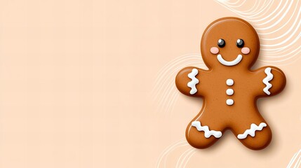 Sweet gingerbread man cookie on a pale orange background. Festive holiday treat!