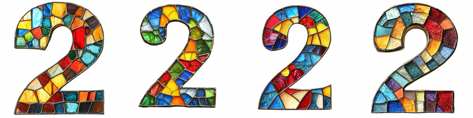 Fototapeta premium Number 2, made with stained colorful glass, logotype, Two isolated on a transparent background
