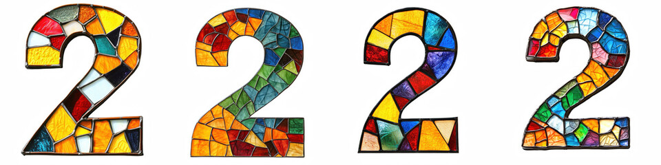 Fototapeta premium Number 2, made with stained colorful glass, logotype, Two isolated on a transparent background